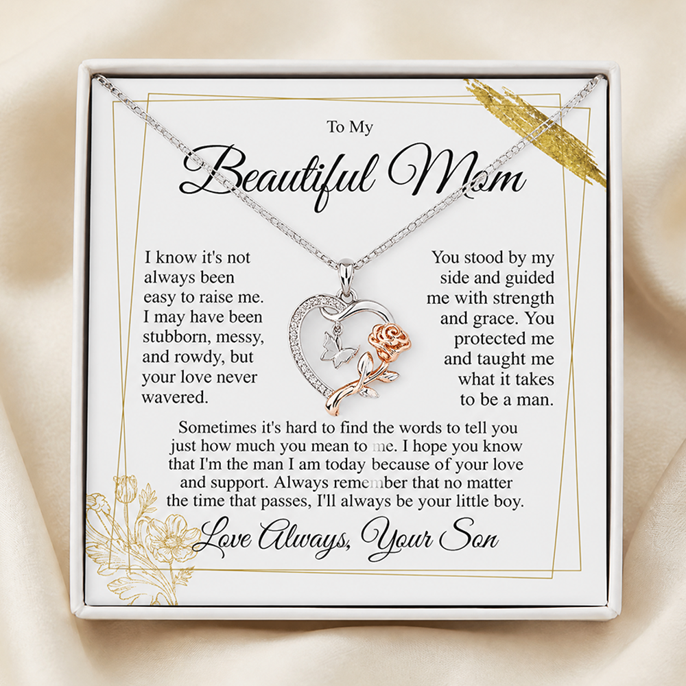 To My Mom - Rose and Butterfly Necklace