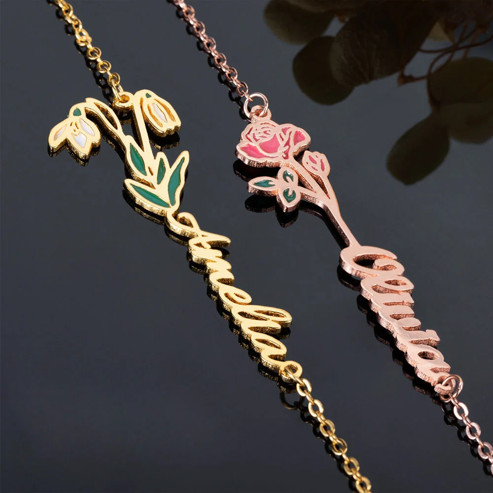 Personalized Necklace for Women with Stone Name and Birth Flower Birthday Gift