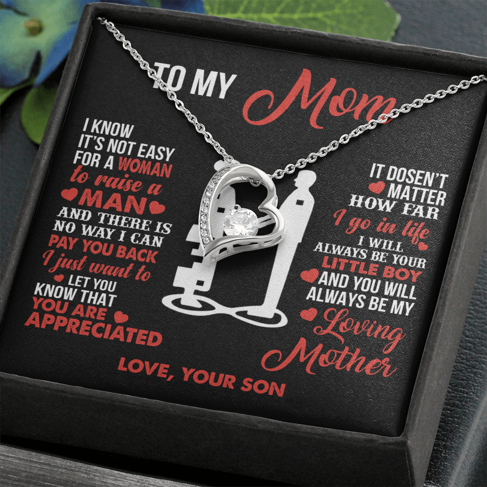 To My Mom - Your Little Boy - Heart Necklace