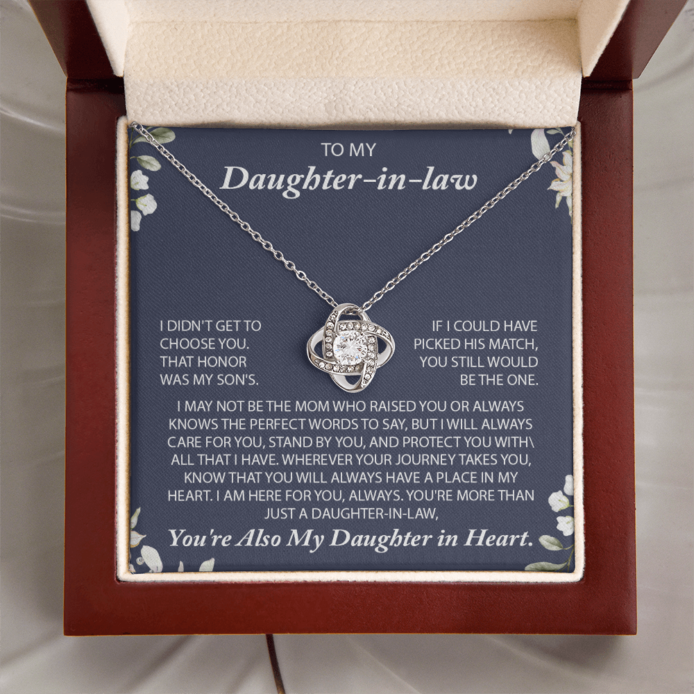 To My Daughter-in-law – “I Will Always Care For You, Stand By You” Love Knot Necklace
