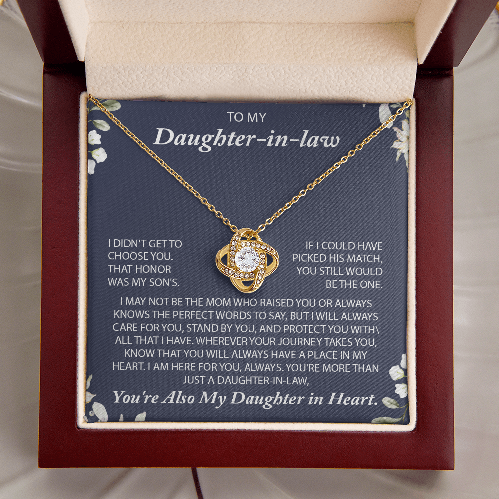 To My Daughter-in-law – “I Will Always Care For You, Stand By You” Love Knot Necklace
