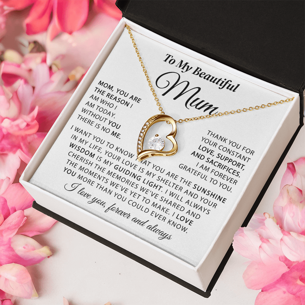 To My Beautiful Mum - The Sunshine in My Life - Heart Necklace