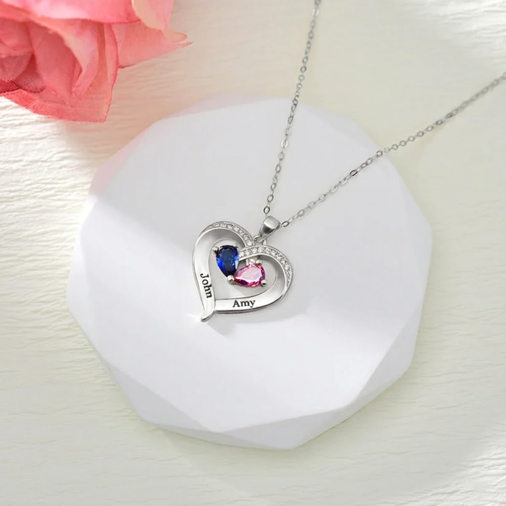 To My Queen - Birthstone Heart Necklace