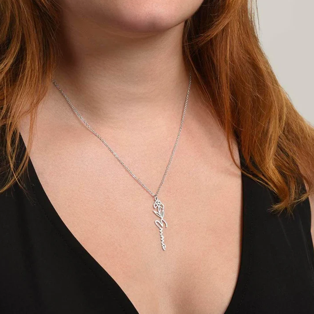 Never Forget That I Love You - Birth Flower Name Necklace