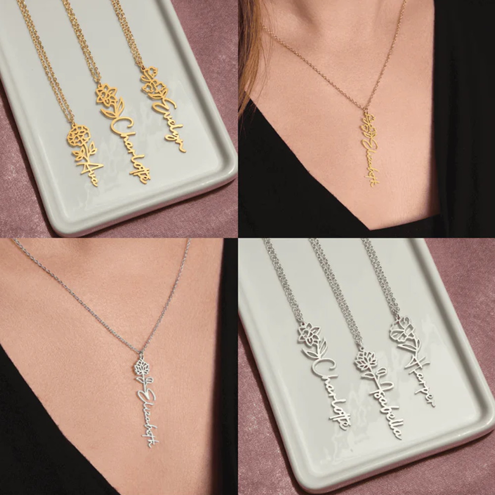 Never Forget That I Love You - Birth Flower Name Necklace