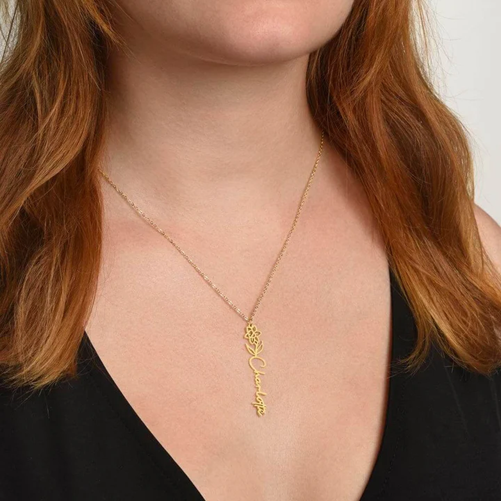 Never Forget That I Love You - Birth Flower Name Necklace