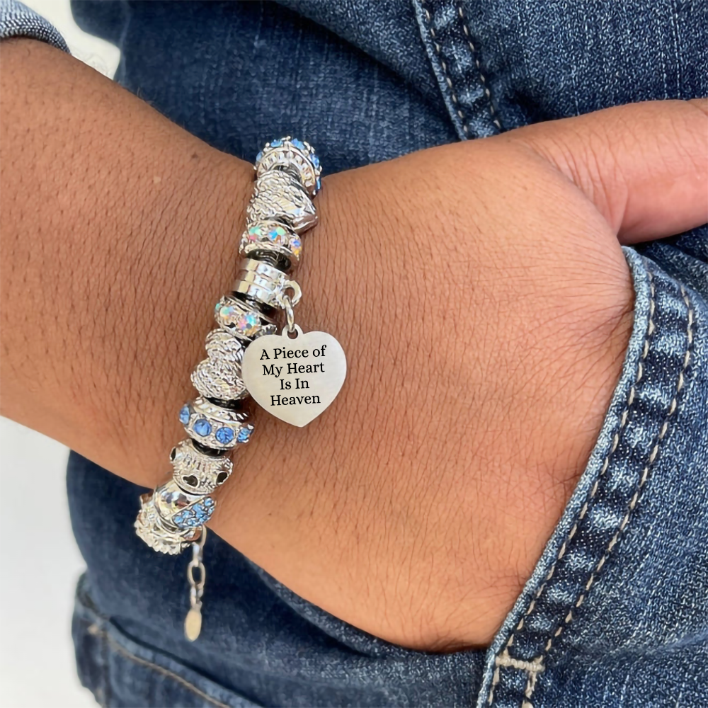 A piece of my heart is in heaven - Heart bracelet - Blue