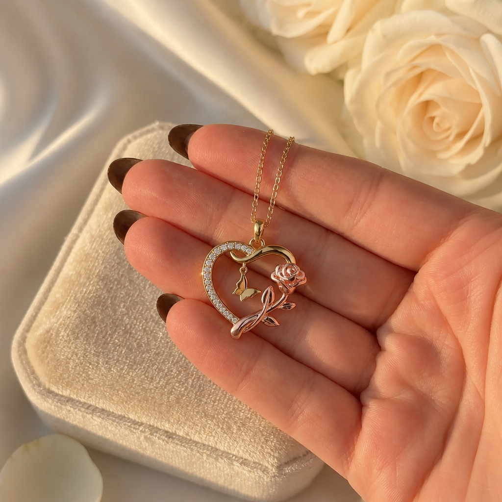 To My Mom - Rose and Butterfly Necklace