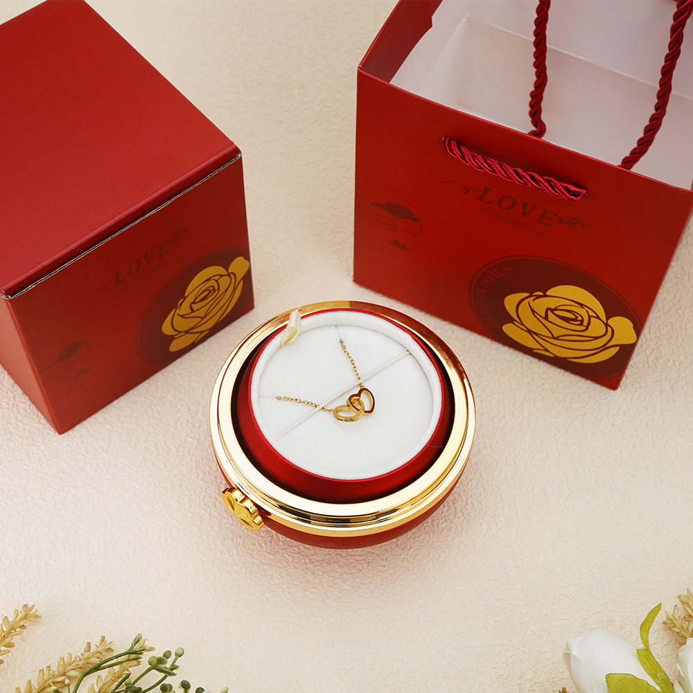 Forever Interlocked Hearts - Necklace & Rose Gift