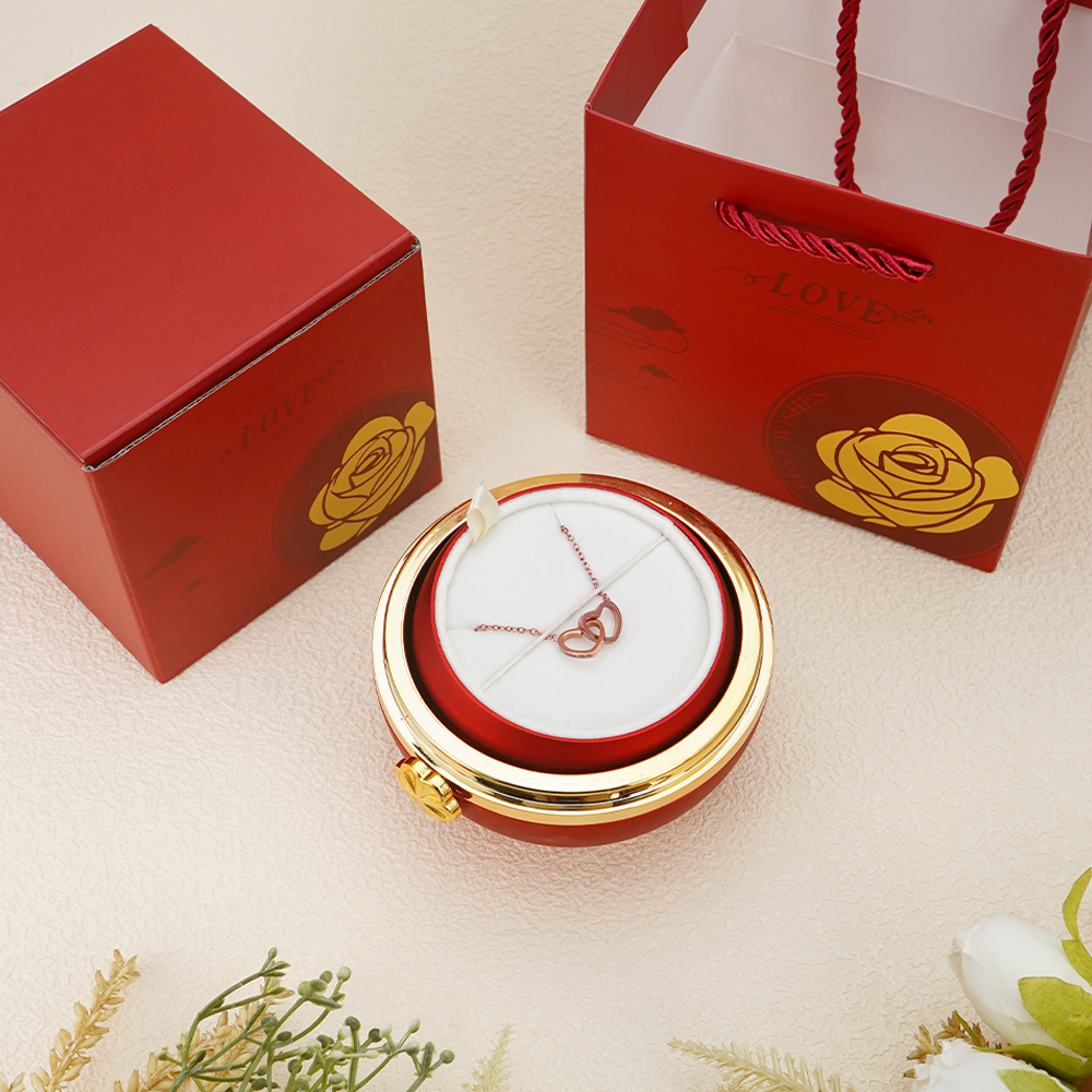 Forever Interlocked Hearts - Necklace & Rose Gift